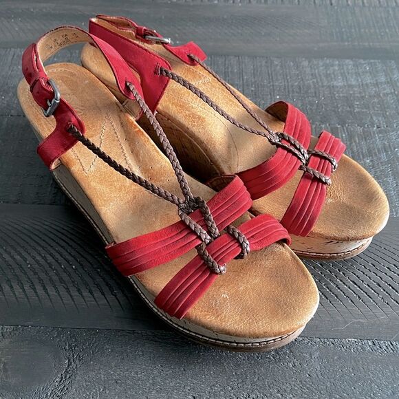 Naya Nalisha Women's Sandals Platform Wedge Cork Red Leather Size 11 - Picture 1 of 8